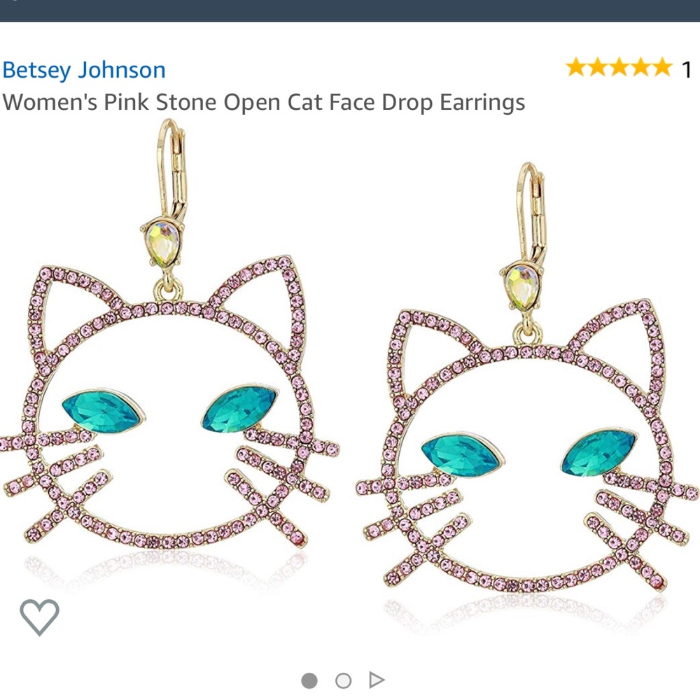 Betsey Johnson | Pink Stone Cat Face Drop Earrings